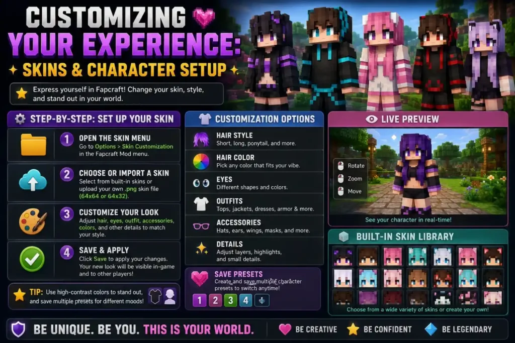 How to Install Fapcraft Mod 1.21.1 Safely: Full Setup & Crash Fix Guide 4 Customizing Your Experience Skins & Character Setup